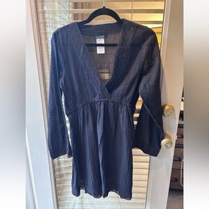 Lauren Ralph Lauren Black Lightweight Swim Coverup Dress w/Deep V-Neck.Size Med